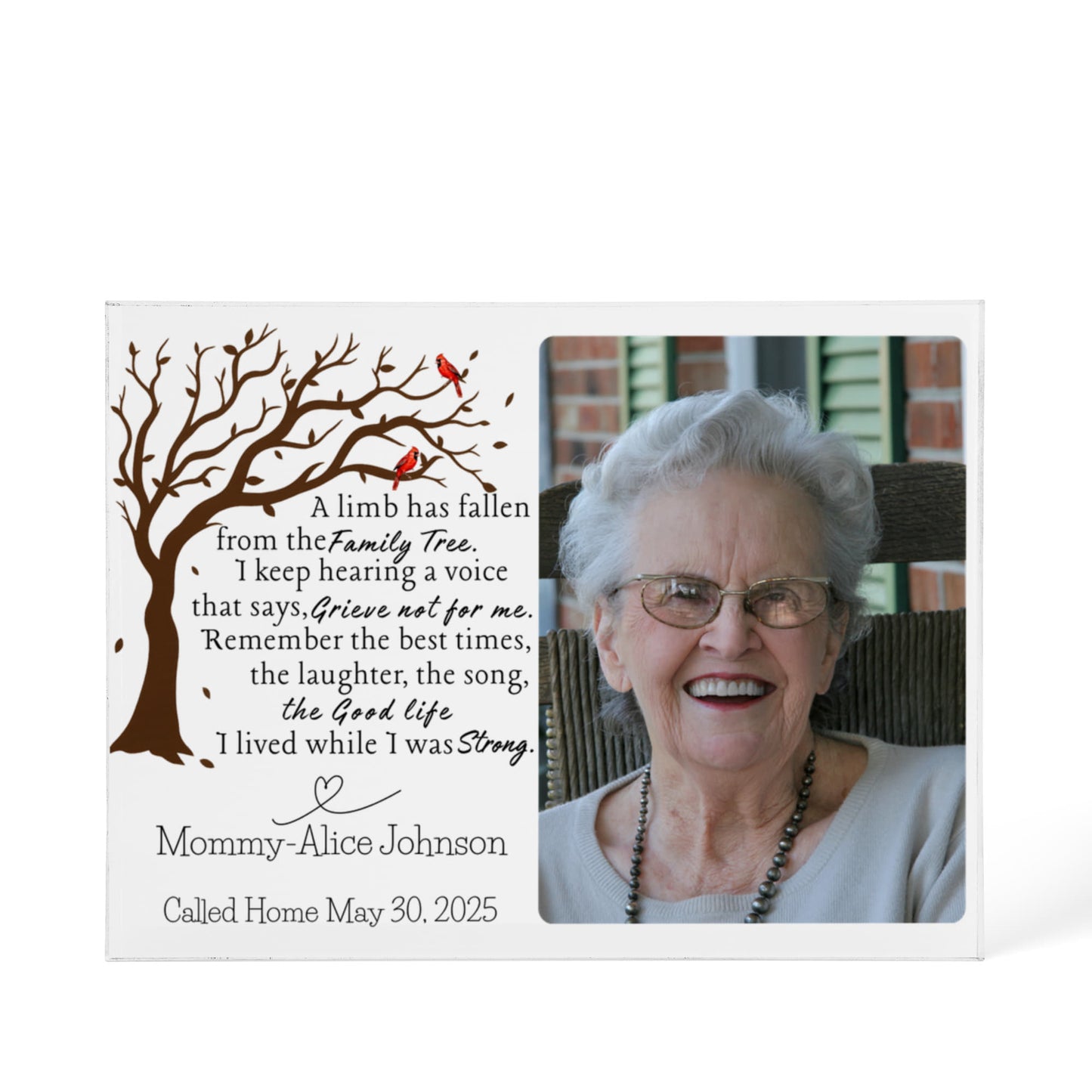 Custom Memorial Acrylic Block – “A Limb Has Fallen” Tree Design | Personalized Photo Remembrance Gift 7"×5.25"