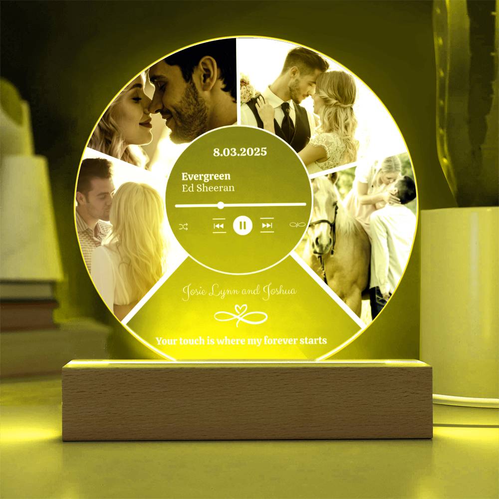 Personalized 4-Photo Collage Round Acrylic Plaque with LED Light | Custom Gift for Couples, Wives & Husbands