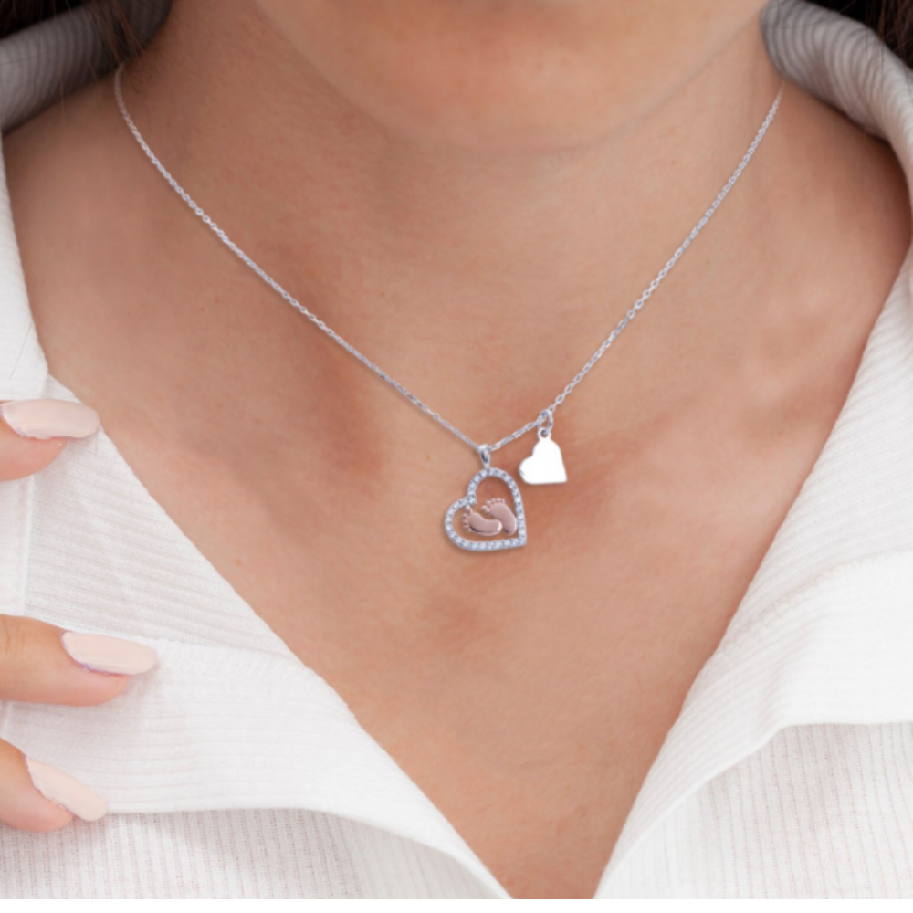 Mommy To Be-" Love, Kisses & Kicks from your Tummy"  | Sparkling Baby Feet Necklace |White Message Card