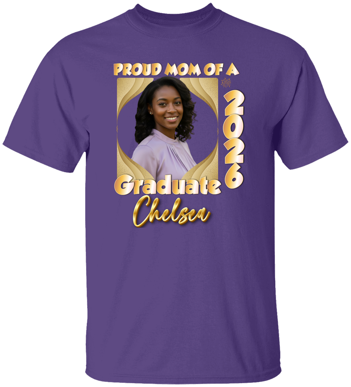 Proud Mom(Dad, Sister, Aunt) of a Graduate  Hollywood GOLD Shirt | Personalized Photo Tee | Class of 2026  Unisex Cotton Tee