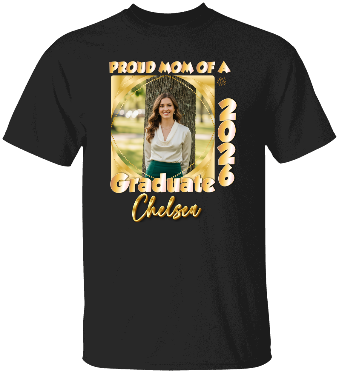 Proud Mom(Dad, Sister, Aunt) of a Graduate Beads GOLD Shirt | Personalized Photo Tee | Class of 2026  Unisex Cotton Tee
