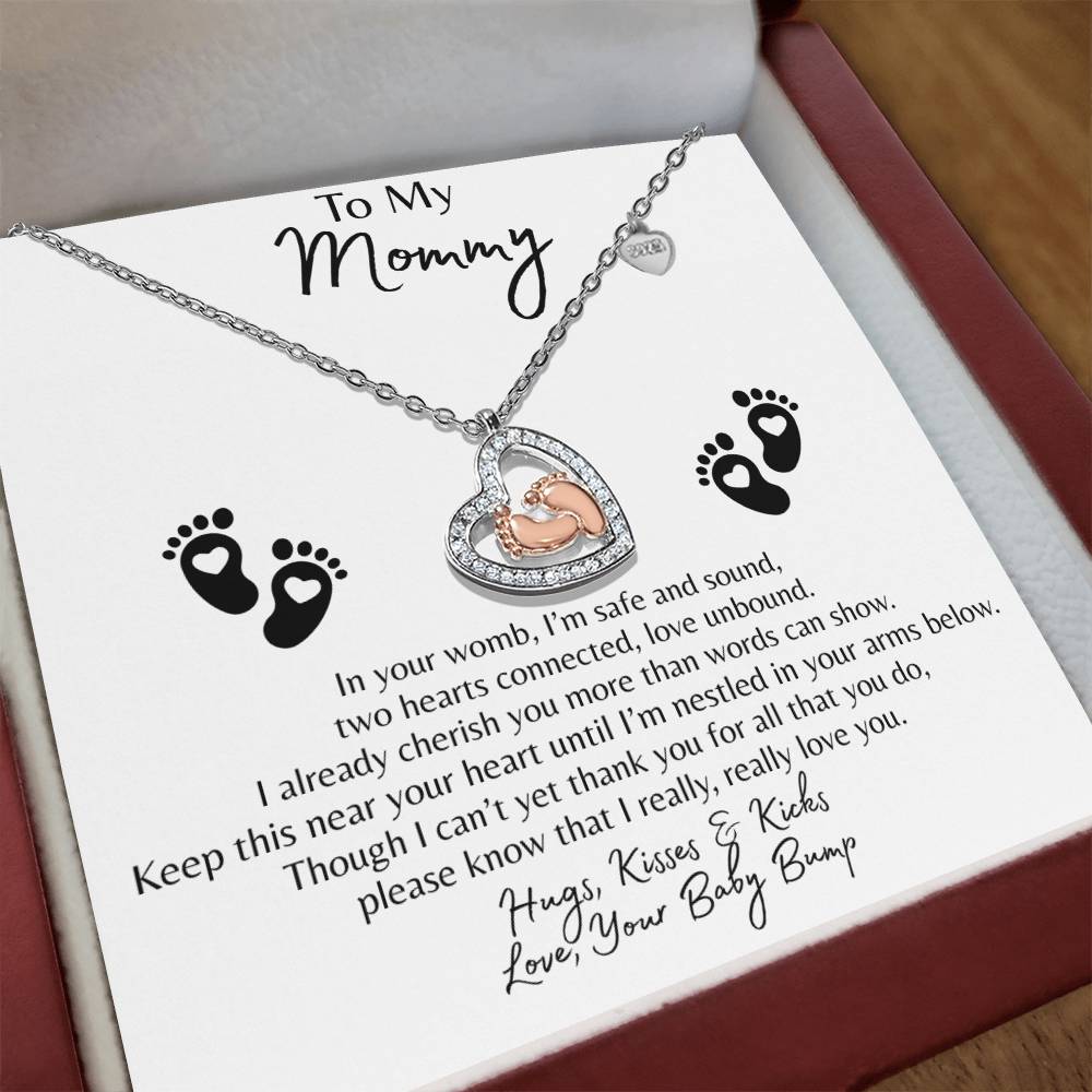 Mommy To Be-"To My Mommy "| Sparkling Baby Feet Necklace | Classic or Colored Design Options