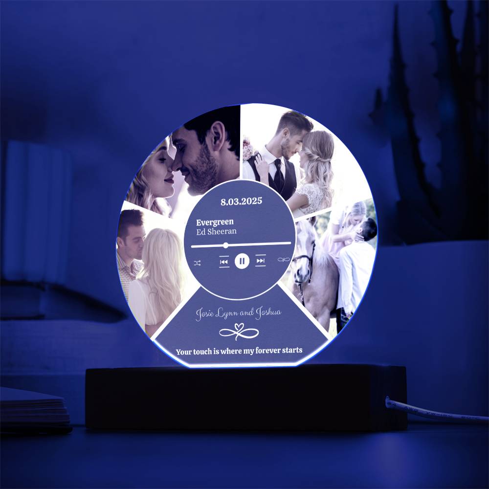 Personalized 4-Photo Collage Round Acrylic Plaque with LED Light | Custom Gift for Couples, Wives & Husbands