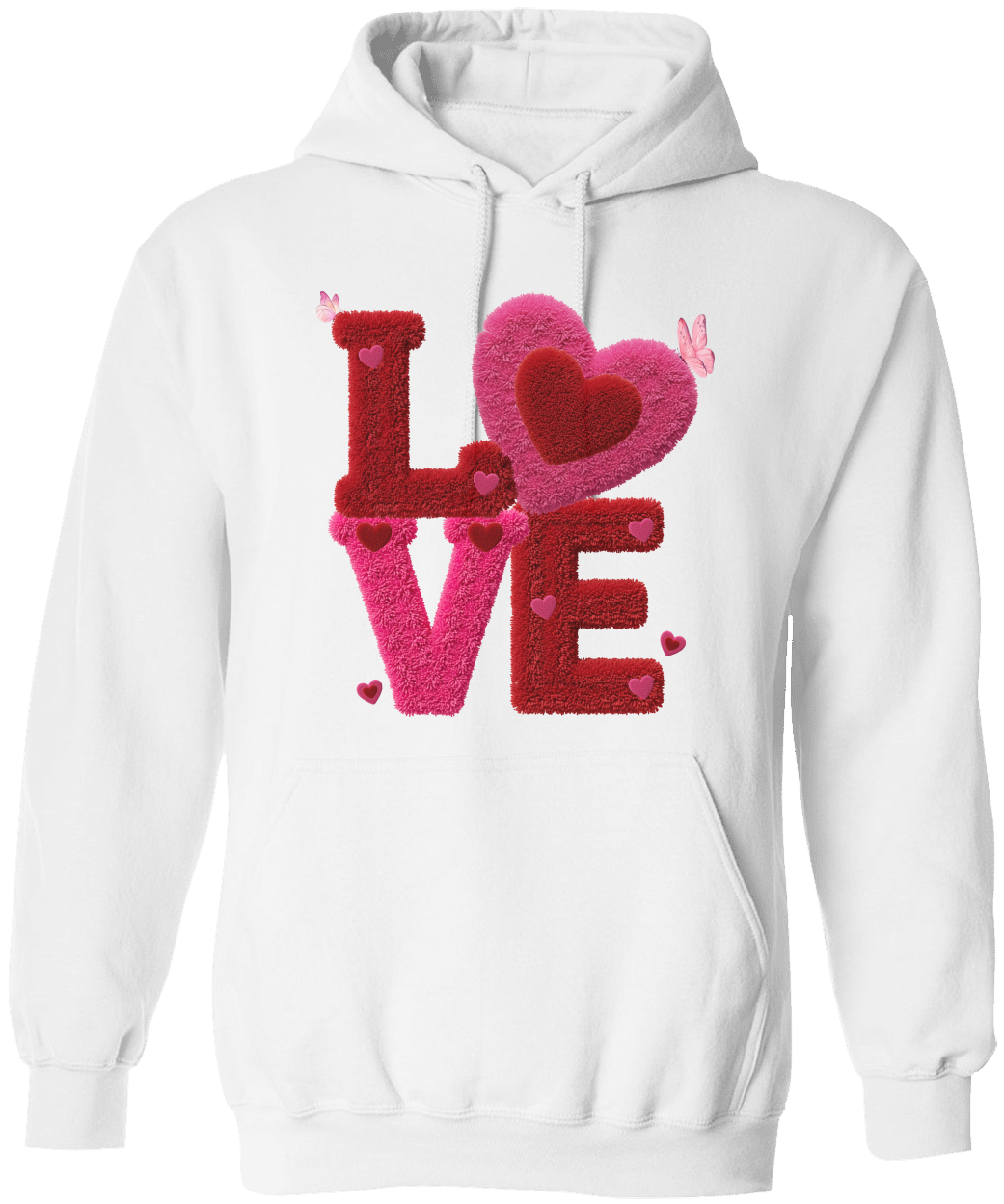 Fuzzy LOVE Hoodie - Valentine's Day Chenille-Style Heart  Hoodie - Unisex