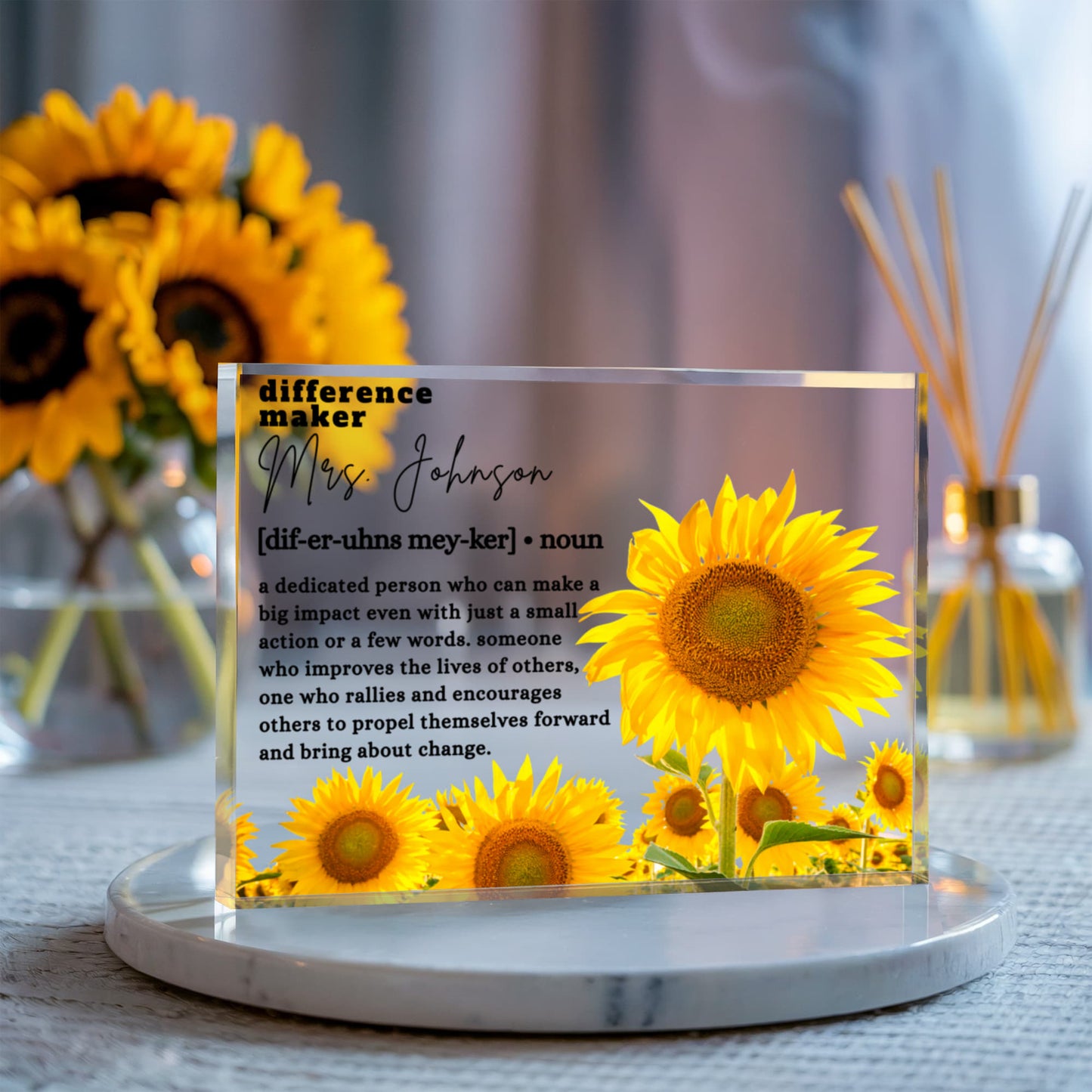 Personalized "Difference Maker" Acrylic Block  7''x5.25''– Custom Teacher & Mentor Gift