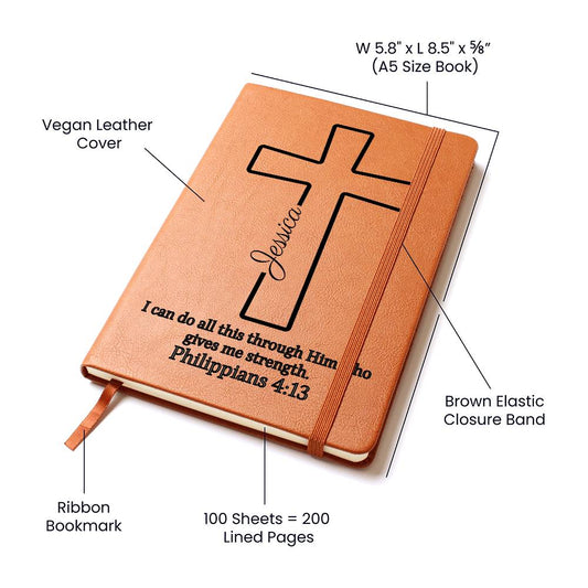Personalized Prayer Journal — Cross Cover with Name & Bible Verse | Vegan Leather