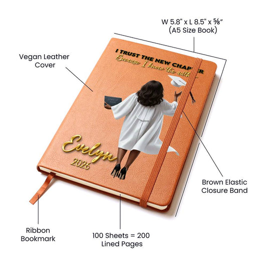 Personalized Vegan Leather Journal - Class of 2026 - I Trust the New Chapter - High School & College Graduation Gift