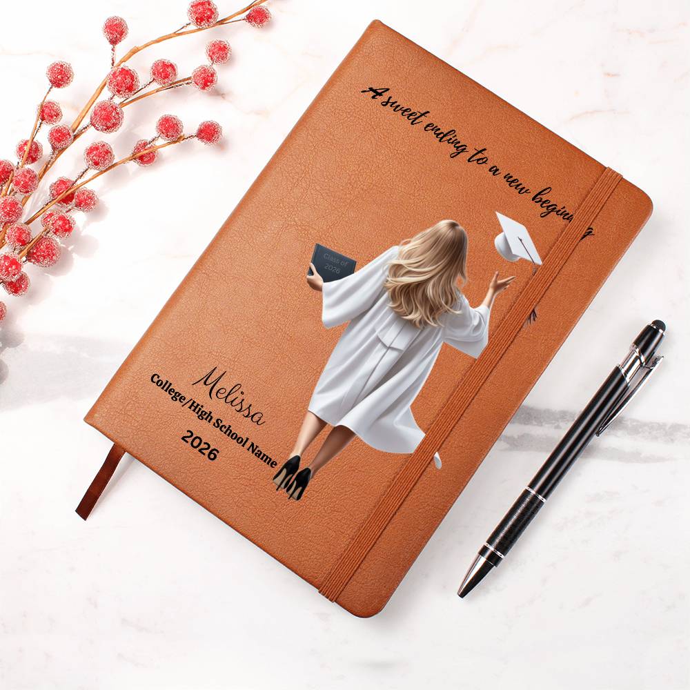 Personalized Vegan Leather Journal - Class of 2026 - A Sweet Ending - High School & College Graduation Gift.
