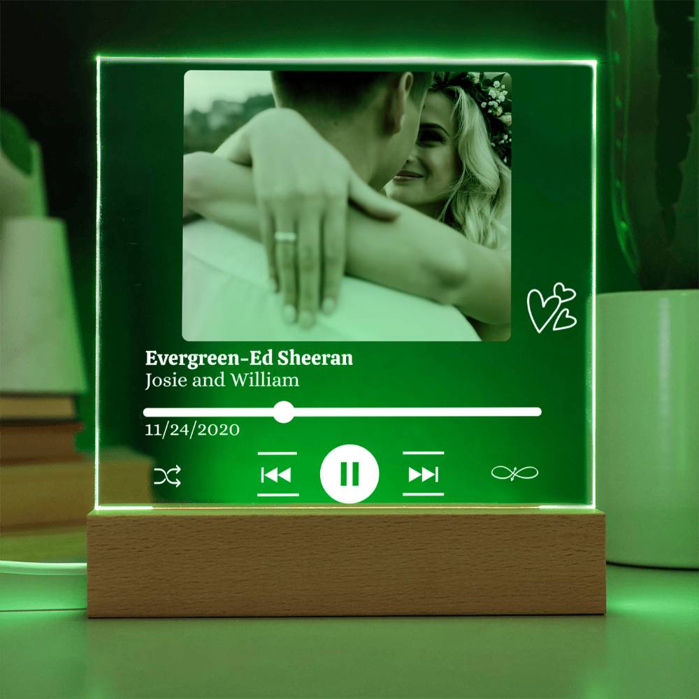 Personalized Photo, Song/Artist, Names & Date Acrylic Plaque with LED Light  - Gift for Couples