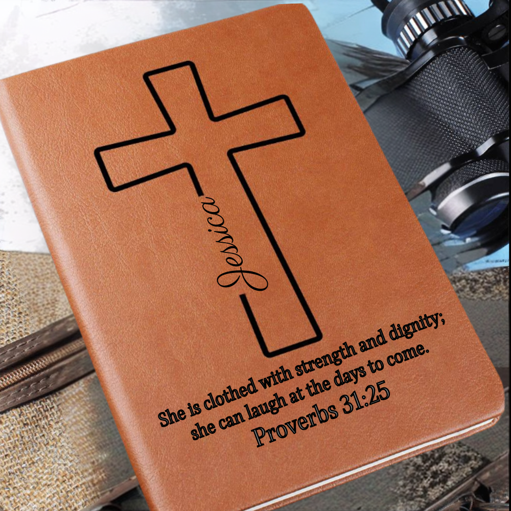 Personalized Prayer Journal — Cross Cover with Name & Bible Verse | Vegan Leather