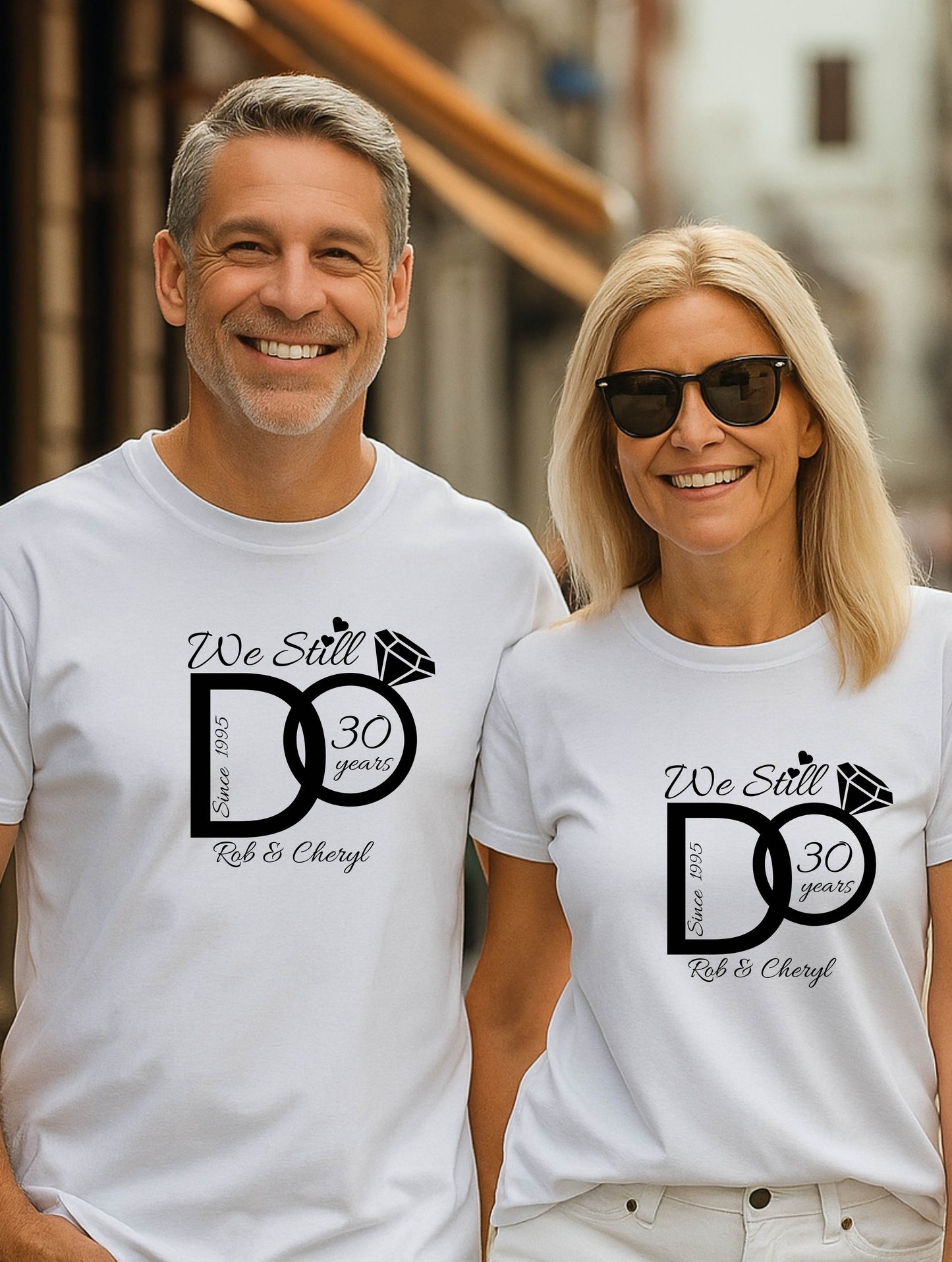 We Still Do – Personalized Anniversary Shirt- WHITE , BLUE or GRAY TSHIRT with BLACK FONT
